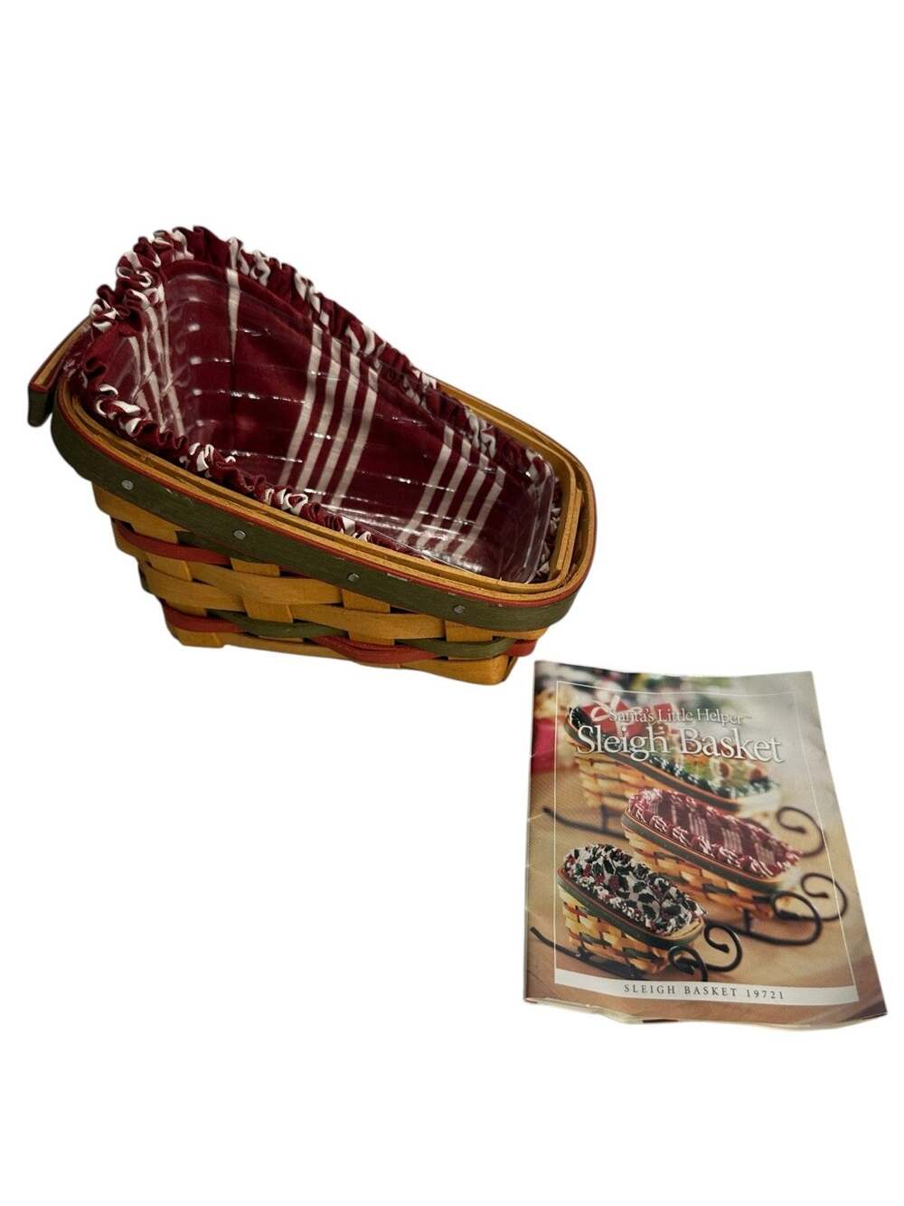 Longaberger 1999 Santa's Little Helper Sleigh Basket Christmas With Liner Insert